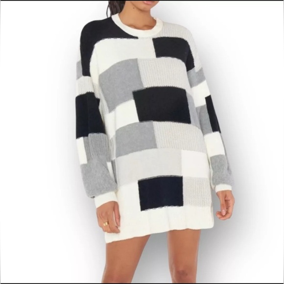 Show Me Your Mumu Size 3X Ember Patchwork Knit Tunic Sweater Cream Black Gray - Picture 1 of 11